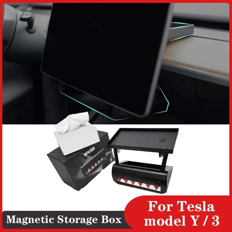 

Storage Boxes For Tesla Model 3 Y 2023 Magnetic Under Screen Tissue Box Center Console Organizer Tray MY3 Car Gadget Accessories