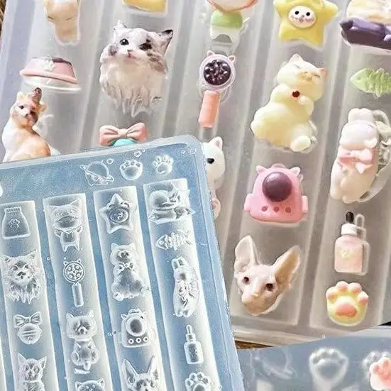 

Manicure Design Accessory: Cat Themed 3D Nail Mold, Transparent Silicone, Sweet Bow Pattern