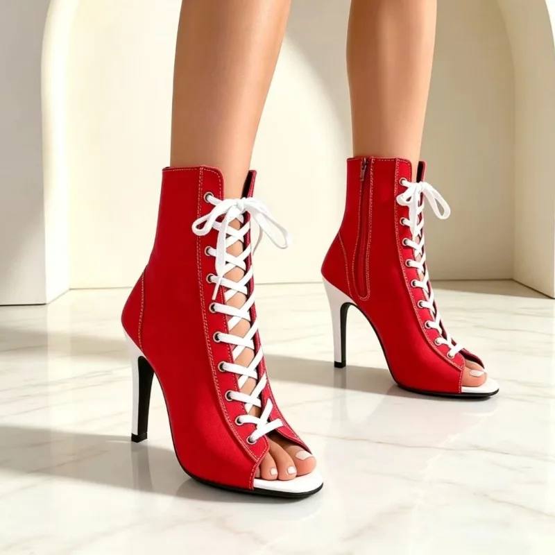 2026 Summer New Lace Up Fish Mouth High Heel Women's Sandals Fashion Solid Open Toe Thin Heel Women Shoes Босоножки Женские