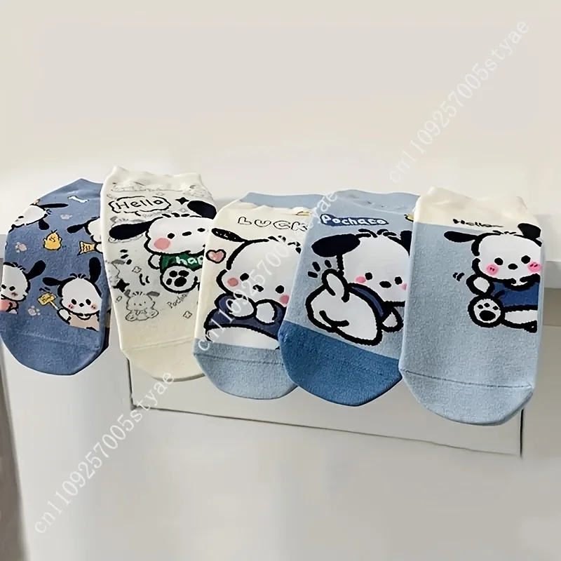5 Pairs of Licensed Cute Pochacco Dog Boy Ankle Socks  Featuring Fun Cartoon Patterns Comfortable and Versatile