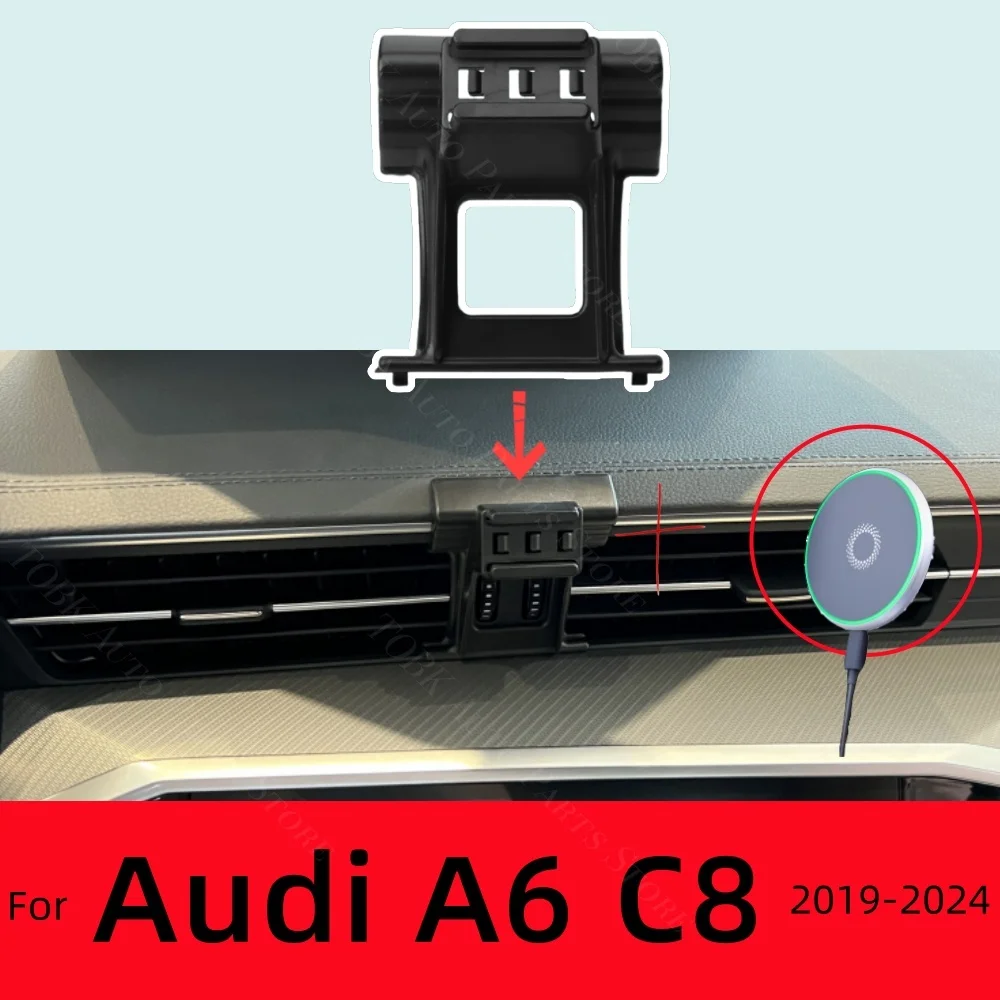 Magnetic Car Phone Holder for Audi A6 C8 2019-2024 2020 2021 2023 Wireless Charging Special Fixed Bracket Base MagSafe Mount