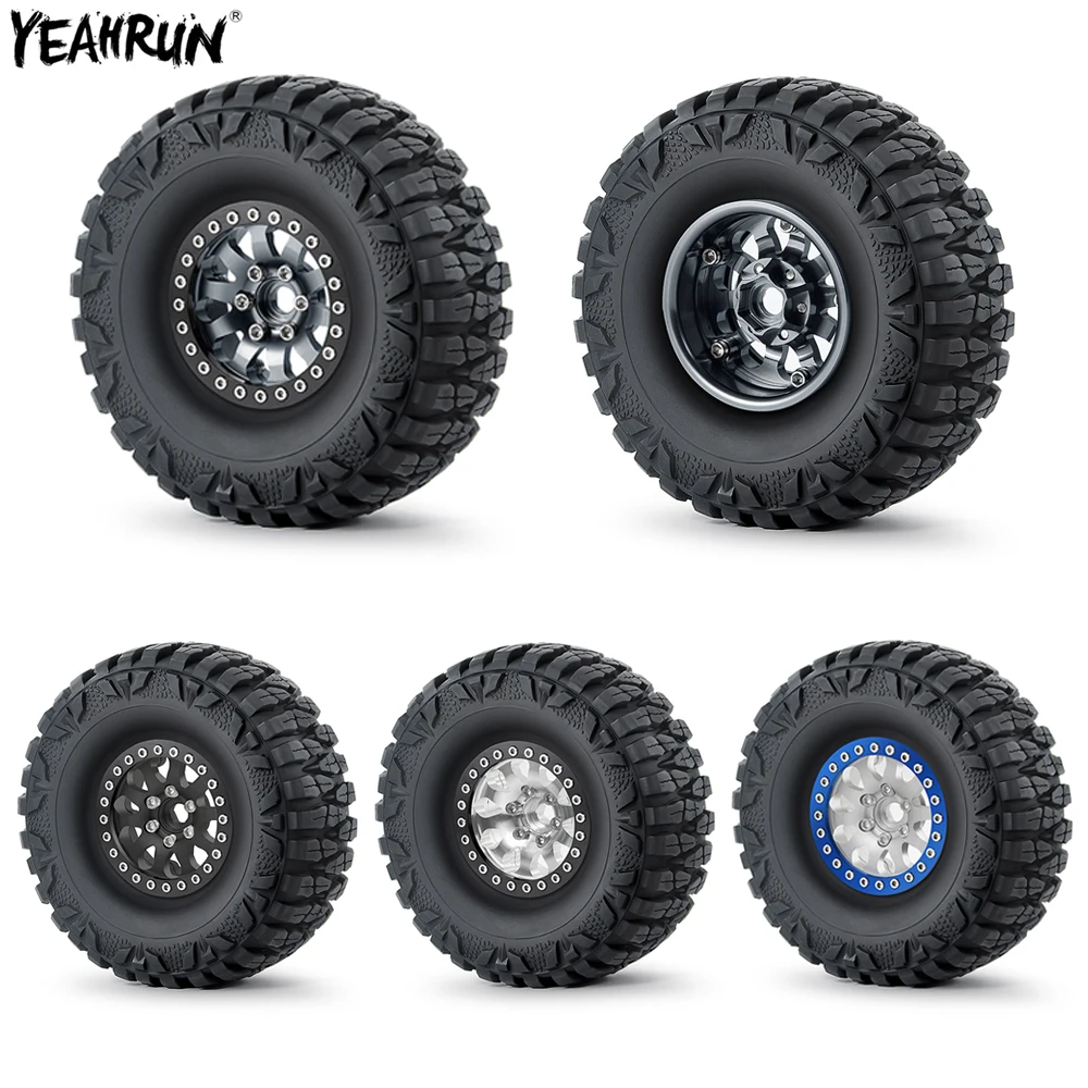 

YEAHRUN 1.9 Beadlock Wheel Hub Rim & Rubber Tires 4Pcs Set For 1/10 Axial SCX10 90046 TRX4 D90 D110 AXI03007 RC Crawler Car