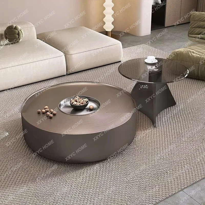 LSmall apartment living room bronze home round coffee table combination