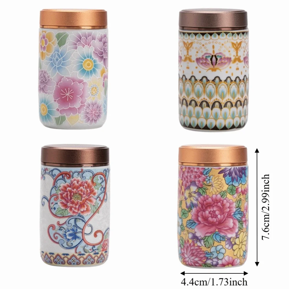 Ceramic Flower Enamel Tea Canister Chinese Style Mini Empty Tea Tin Can Portable Versatile Tea Packaging Box