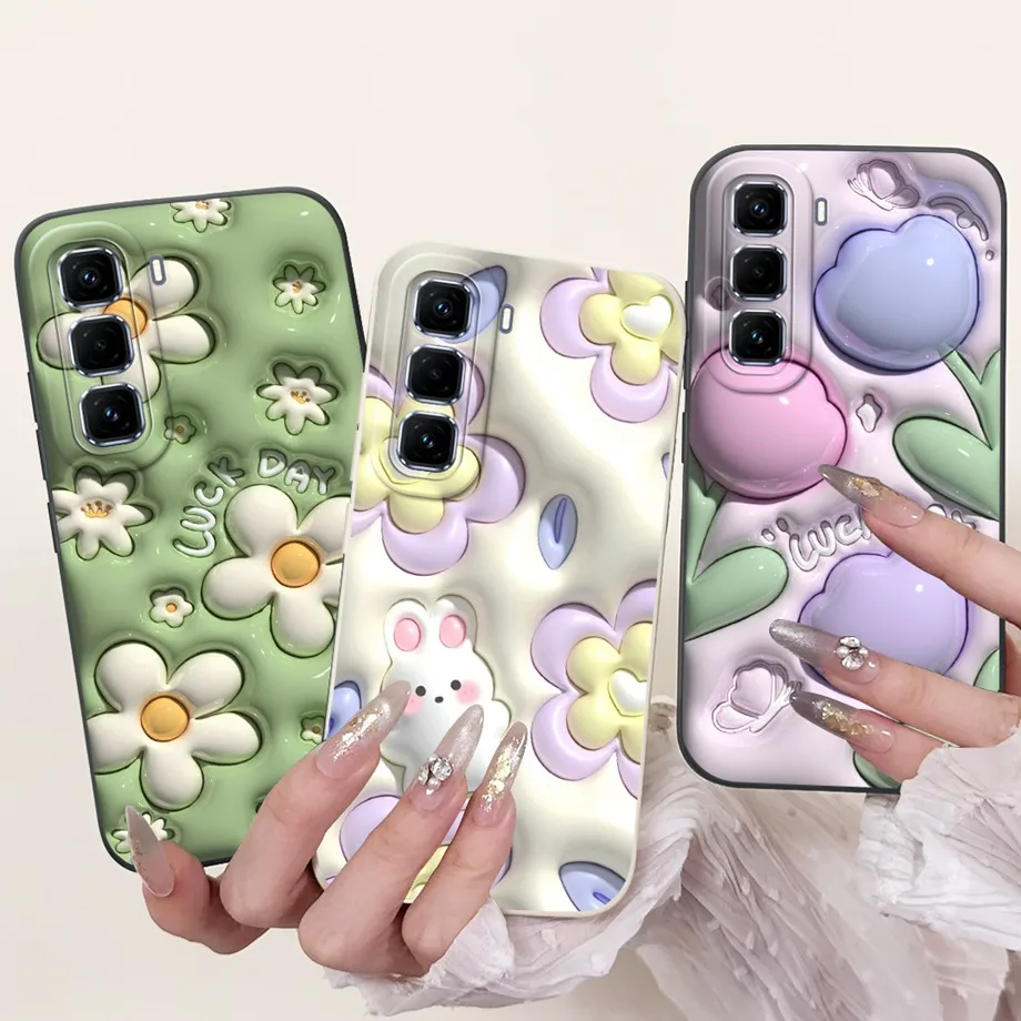 For Infinix Hot 50 Pro+  Case Soft Liquid Silicone Flower Butterfly Bow Coque Shockproof Cover for Hot 50 Pro Plus 4G Fundas