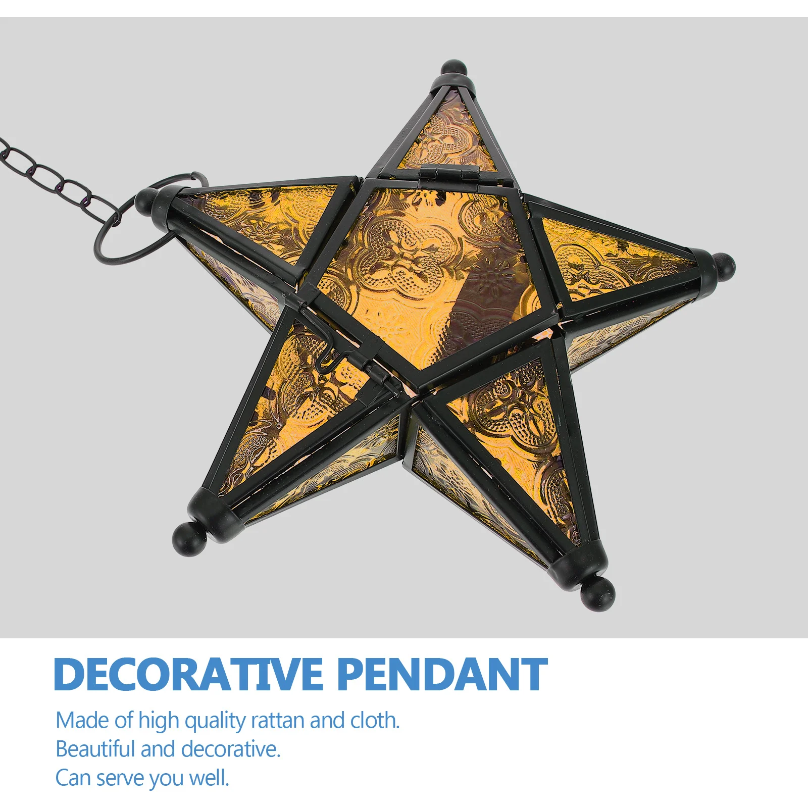 

Iron Pentagram Glass Lantern Decorative Holder Retro Style Windproof Hanging Ornament for Living Room Bedroom