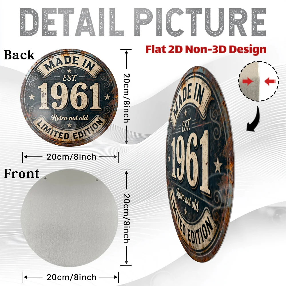 2D Flat, 1pc Vintage 1961 Metal Wall Sign - 8