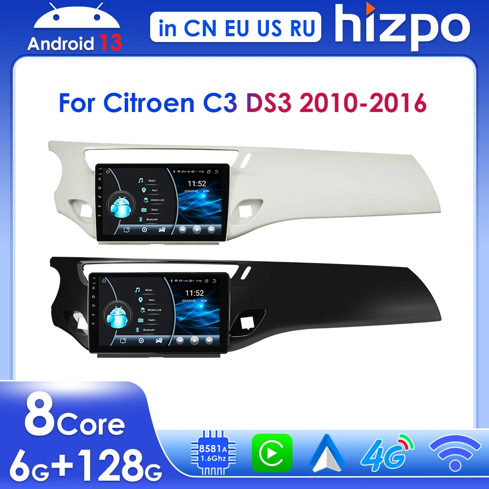 

Hizpo Android 13 Wireless Carplay for Citroen C3 DS3 2010-2016 GPS Navi 9" Car Radio Multimedia Player RDS BT DSP 4G 2din Stereo