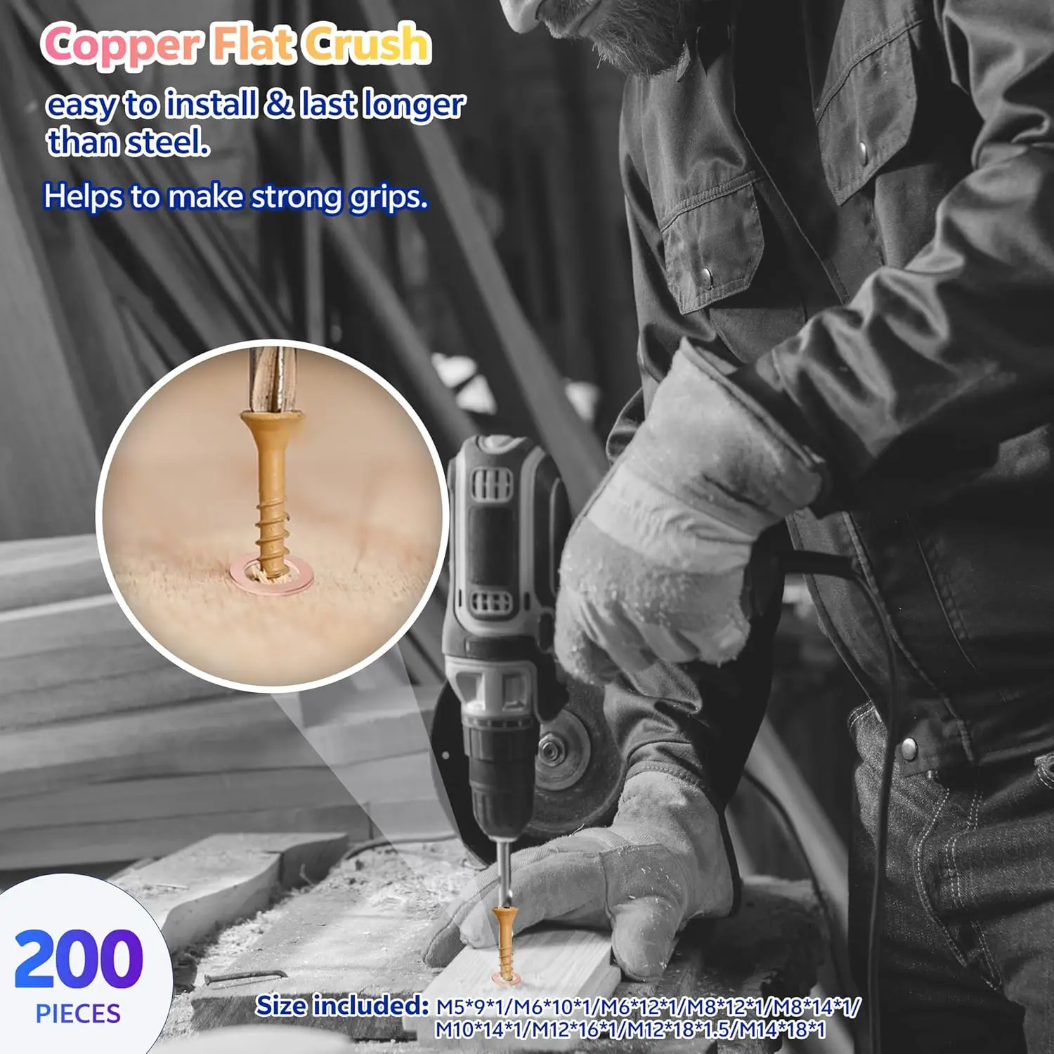 Picture 5: Copper Gasket Set 200pcs Flat Washers Assortment Metric Sealing  Industrial Use Metric Sizes for Plumbing and Automotive Sealing