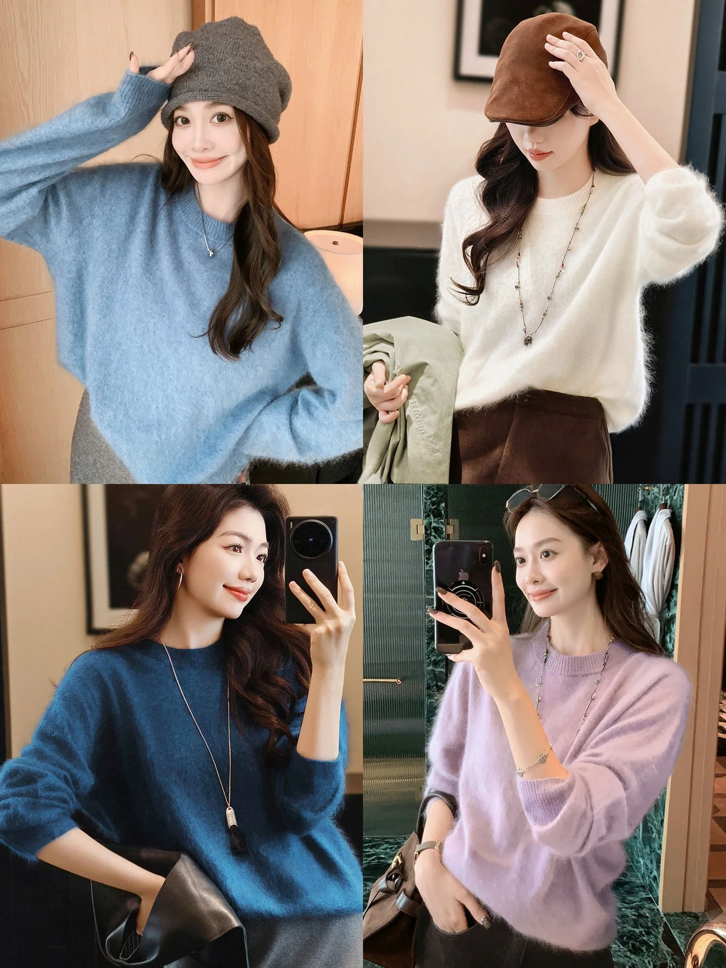 

MeiYang Velvet Silk Camere Knitwear round Ne Pullover Women's Loose Fit Winter Faion Simple Sle Camere Sweater