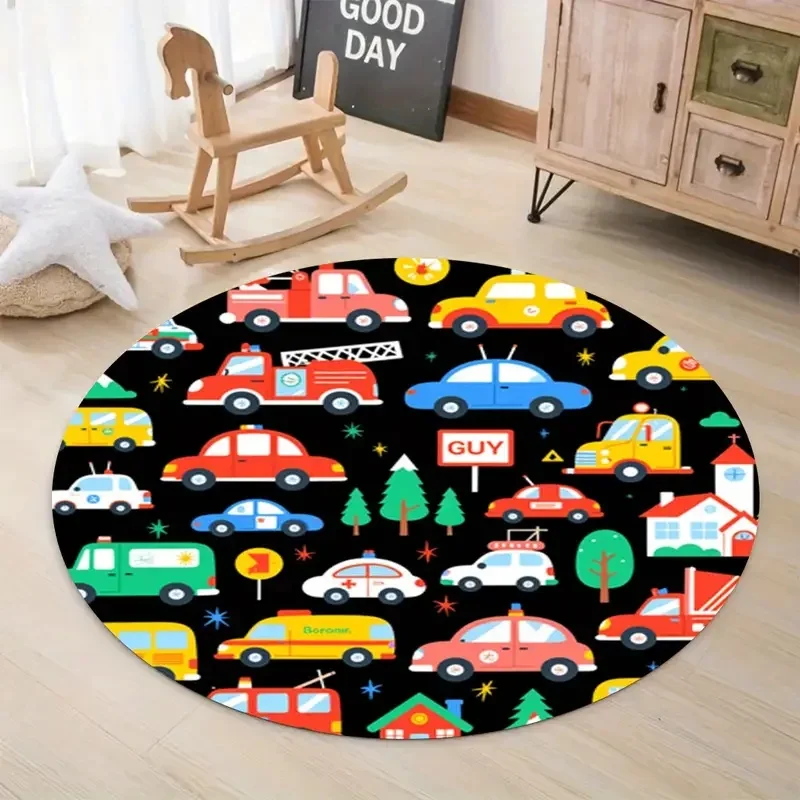 Car Round Play Mat – Soft Children's Crawling Rug for Bedroom, Living Room, Kids Area Carpet, Home Decor