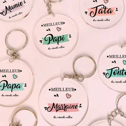 French Print Key Keychain Transparent Circle Chain Acrylic Keyring Festive Birthday Gift for Grandma Grandpa Aunt Uncle Mom Dad