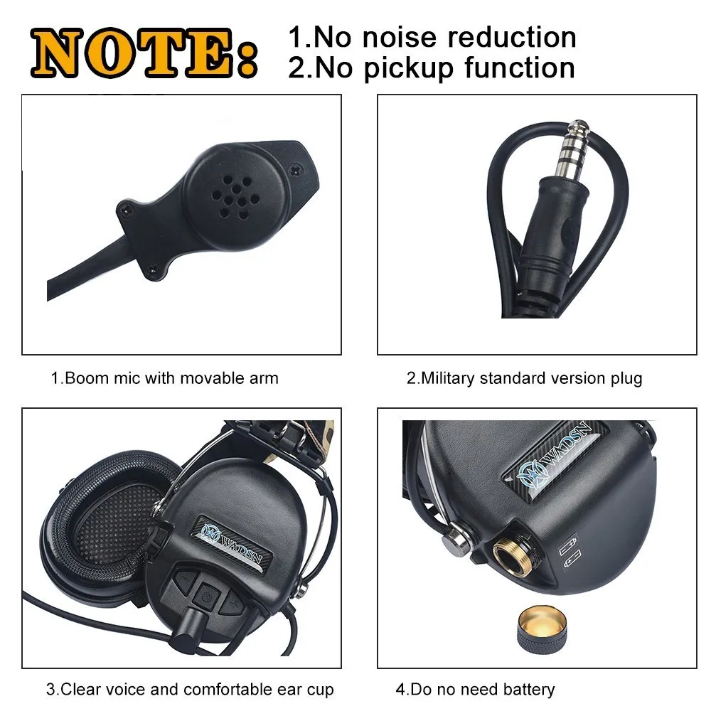 WADSN MSA Tactical Headphones Sordin Outdoor Hunting Communication Headset 7.0 NATO Plug NO Noise Canceling CS Game Earphnoe