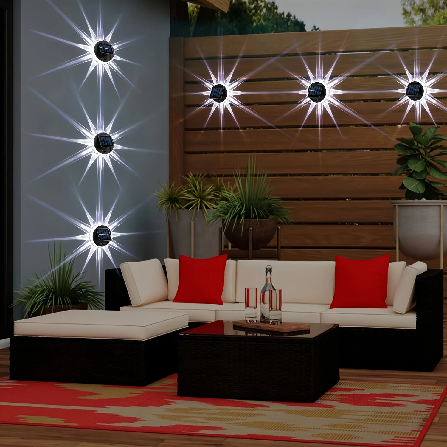 

4pc Solar Powered Deck Light Waterproof Outdoor Sun LED Wall Lamps for Stairs Patios Gardens Rail Porch Backyard Landscape Decor