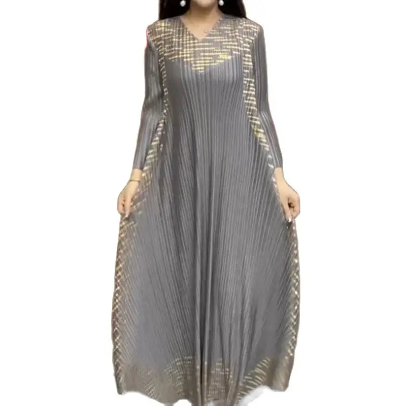 Fashion 5XL 2024 Autumn Elegant End Fashionable Dress With Added Fat Plus Size Mother's Outfit Pleated Long Dress Female Elegant