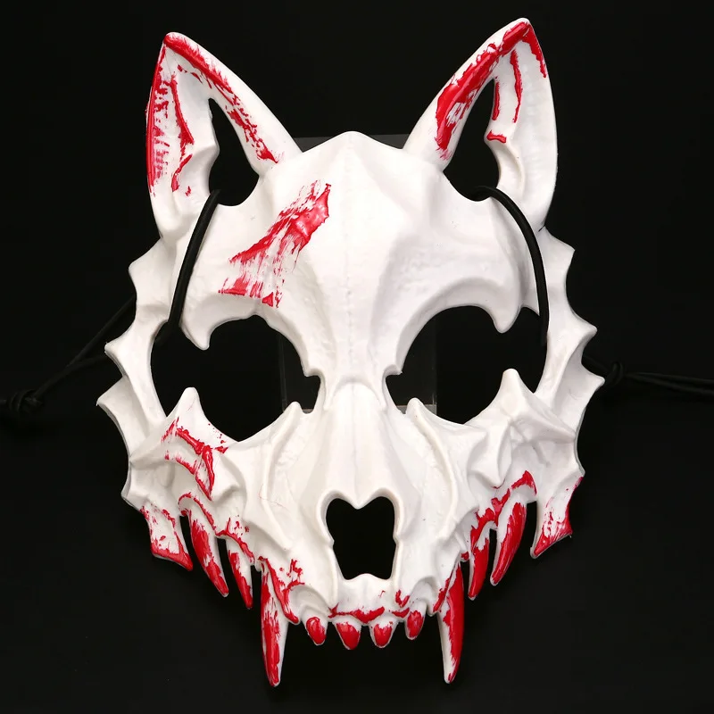 Halloween Two-Dimensional Half-Face Bleeding Mask Tiger Yaksha Tengu Human Wolf Mask Dance Performance Halloween Day Party Mask