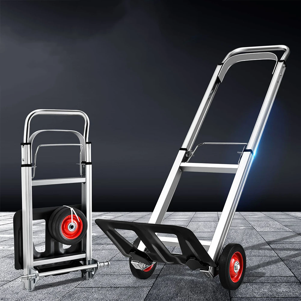 عربة دوللي محمولة قابلة للطي، مقبض طويل تصغير، عربة بارو شديدة التحمل، غير قابلة للانزلاق للتنقل والسفر