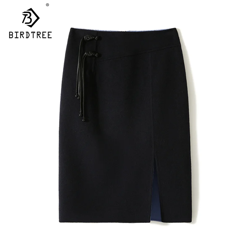 

Birdtree, Wool Cashmere Skirts For Women, Woolen Elegant Skirt, Chinese Style Under Dress, 2024 Autumn Winter New B49610QM