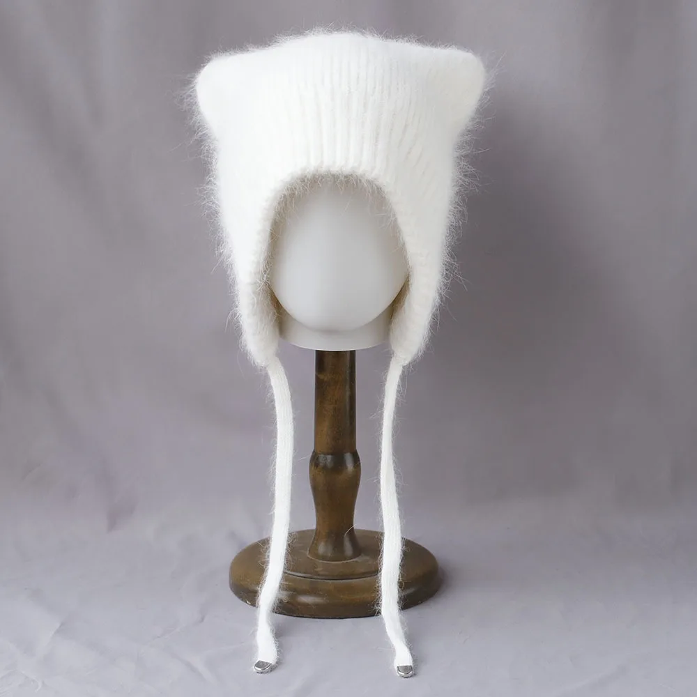 Chapeau à oreillettes pour femmes, bonnet tricoté Angora, accessoire chaud pour l'automne, le ski, les Sports de plein air, les vacances, hiver