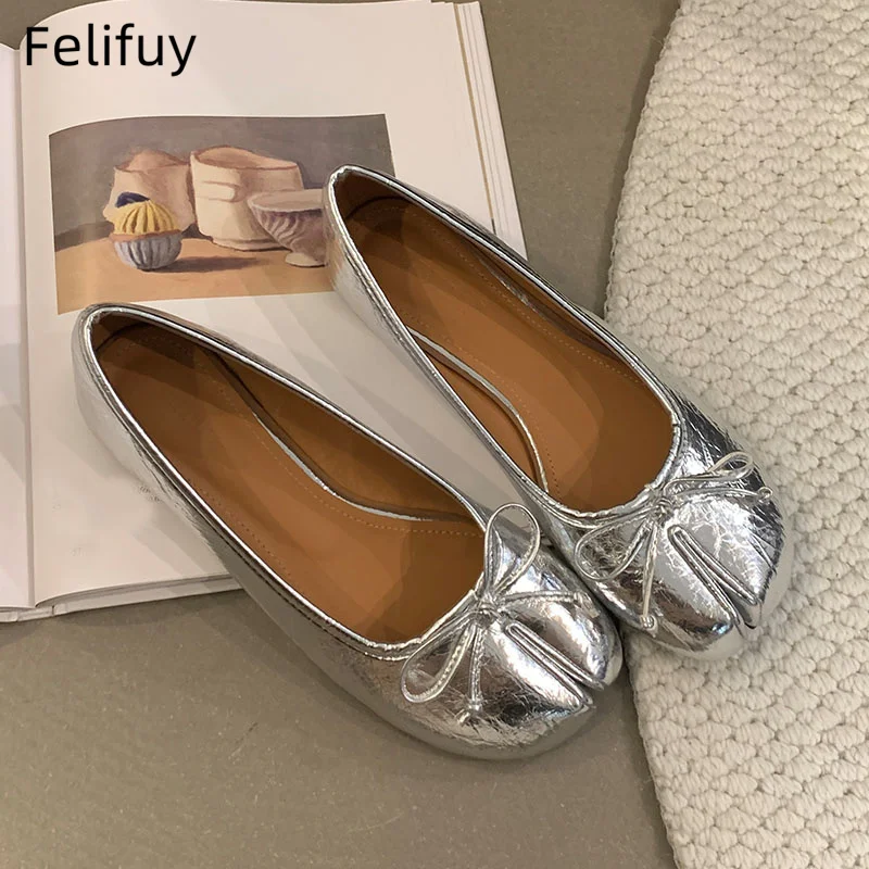

Осенние новые стильные туфли с раздельным носком и бантом One Step Slip On Single Shoe Niche Girls Tabi Shoes Partition Frog Shoe Женская обувь