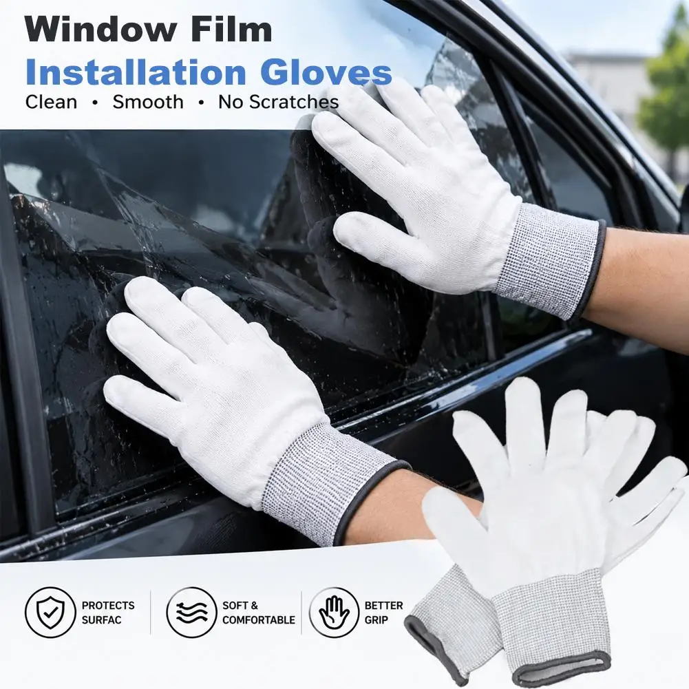 Window Tint Gloves Full Finger Nylon Knit Work Gloves With Extended Cuff For Wrap Installation And Film Handling