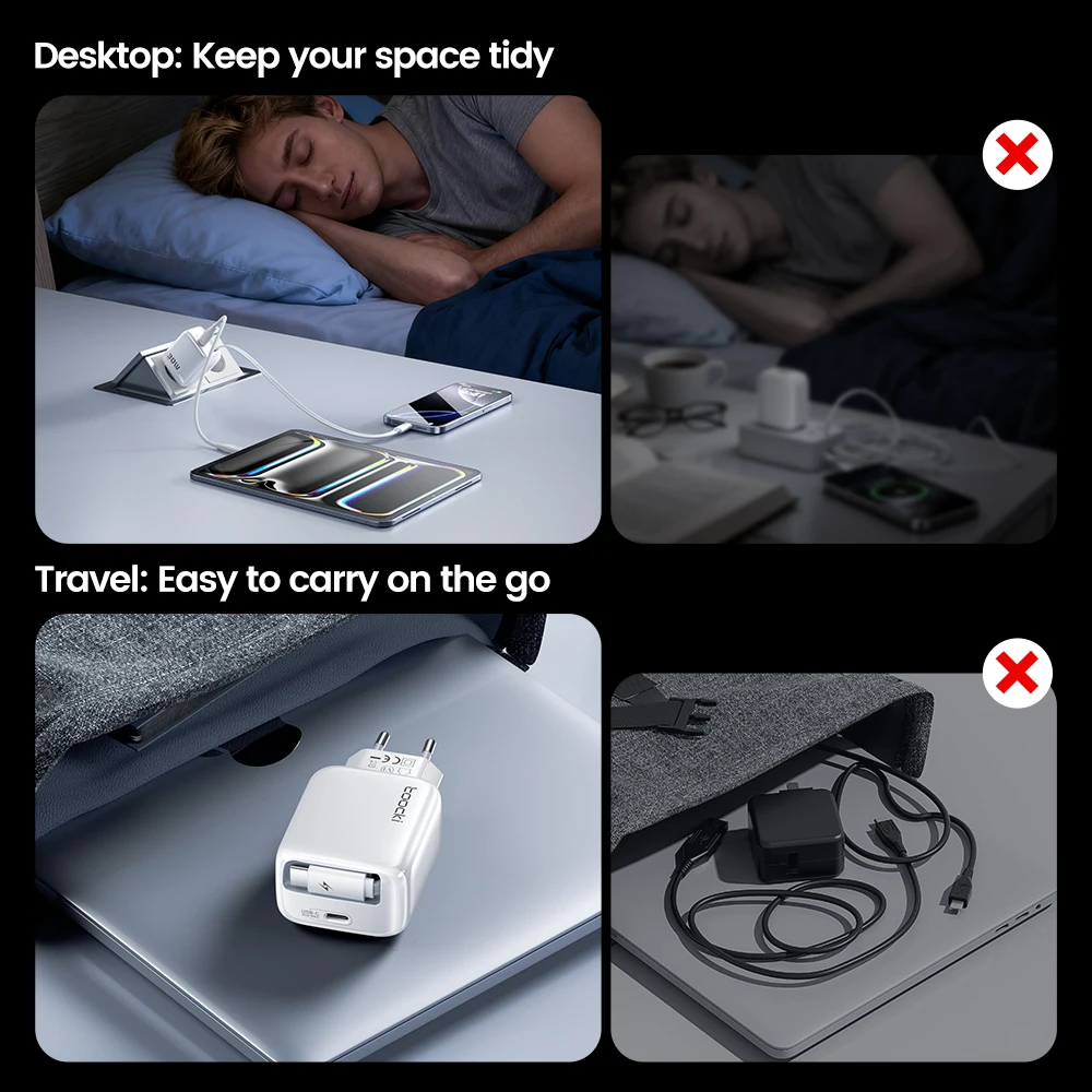 Toocki 30 واط GaN شاحن مع كابل قابل للسحب PD شحن سريع نوع-C شاحن الهاتف آيفون 17 16 15 Xiaomi 15 14 سامسونج S23 #4