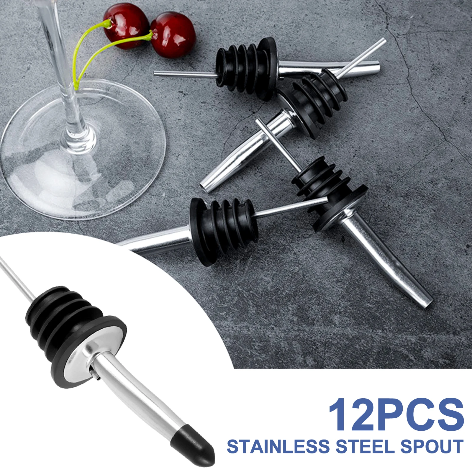 12Pcs Stainless Steel Liquor Bottle Pourers Bottle Nozzle Pourer Oil Flow Wine Bottle Pour Spout Stopper Kitchen Bar Accessories