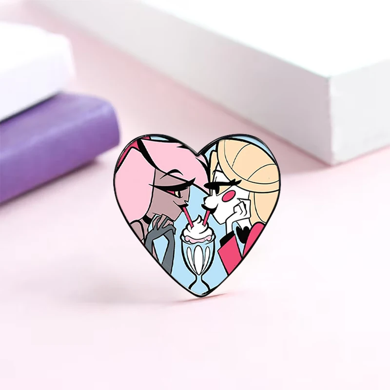 l Charlie And Vaggie pin Funny Brooches Shirt Lapel Cute Badge Cartoon Jewelry Gift for Lover Girl Friends