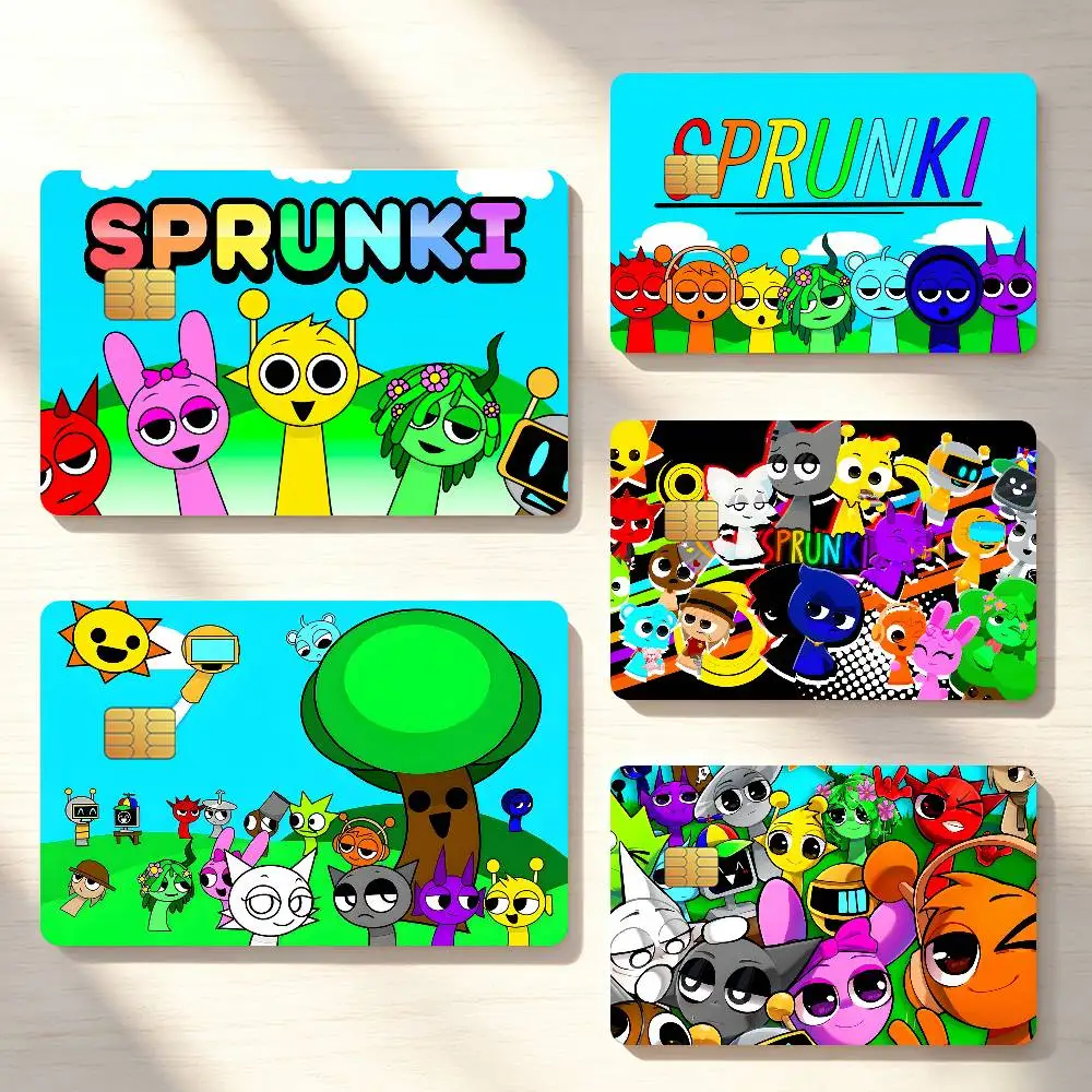 Game S-Sprunki Oren Cartoon Credit Card Skin Stickers For Bank Bus Metro Cards Waterproof Anti-Scratch Gift 4PCS