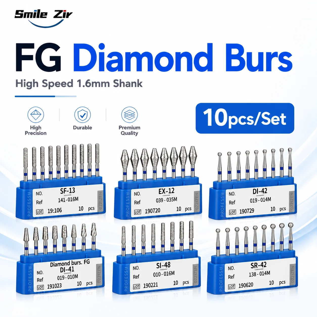 10 Stück FG Dental-Diamantbohrer, mittlere Körnung, 1,6 mm Schaft, für Hochgeschwindigkeits-Handstücke, zur Kronenpräparation in der Klinik, Zahnmedizin-Schleifwerkzeuge