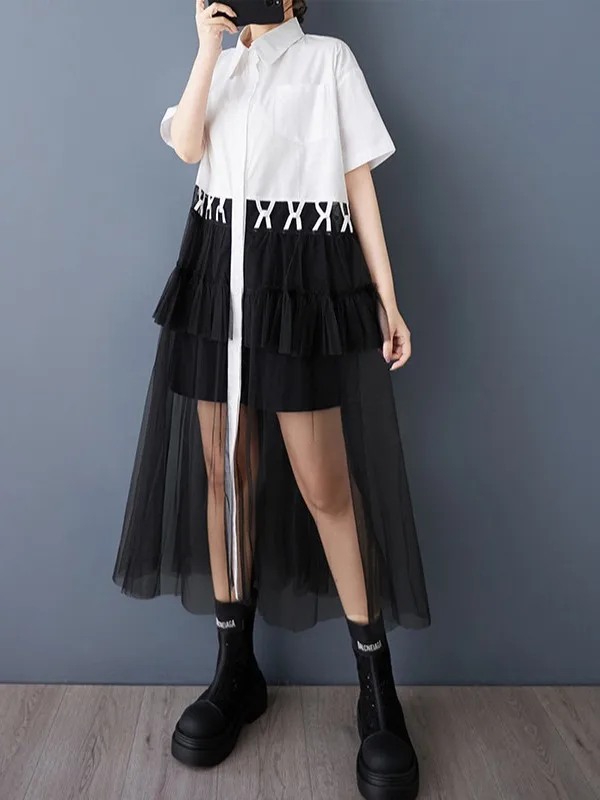 Été 2025 Loose irt Dr Design Sense Me Plissé Épissage Irregular Dr Femme Premium Faion Commute Sle A-Line...