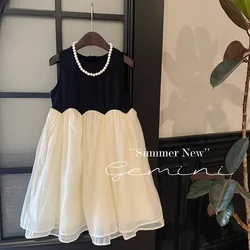 Summer Childrens Wear Girls 2024 Summer Black and White Sleeveless Dress Design Sense Little Girl Sweet and Cute Dress