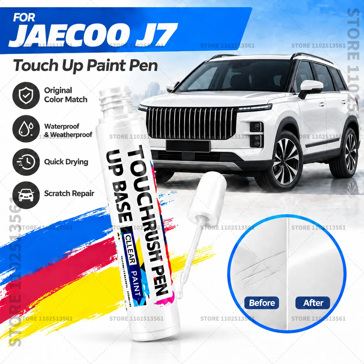 Car Scratch Remover Paint Pen Touch Up Marker for Auto Body Repair Door Bumper Fender Accessories For JAECOO J7 White 215 Red