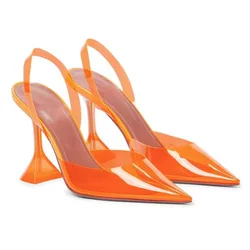 Woman Sexy High Heels Shoes Transparent Stiletto Branded Pumps Shallow Mouth Pointed Wedge Lace-Up Slip On Crossdressers Fine Fa