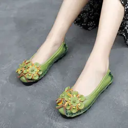 Groene Loafers Damesschoenen Schokbestendig Dames Ballet Flats Echt Lederen Schoenen Vrouw Zachte Mocassin Platte Slip Op Wandelschoenen