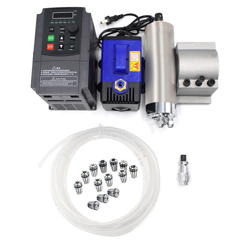 2.2 KW Water-cooled Spindle motor +2.2 KW VFD+80/85mm Clamp+Water Pump/5m Pipe + ER20 Collets kit for CNC Engraving Machines