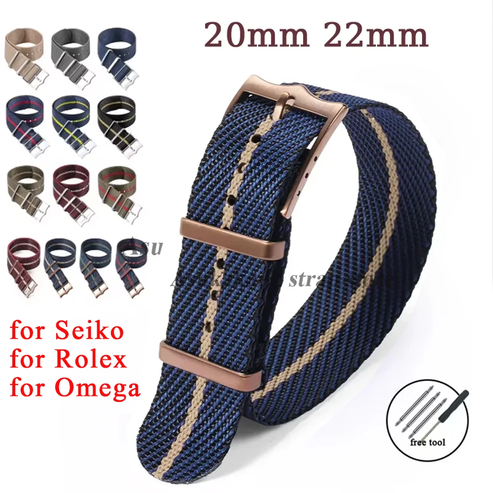 Premium Nylon Watch Band for Seiko for Rolex for Omega Strap Canvas Fabric Bracelet Bronze Buckle 20mm 22mm Men Women Watchstrap