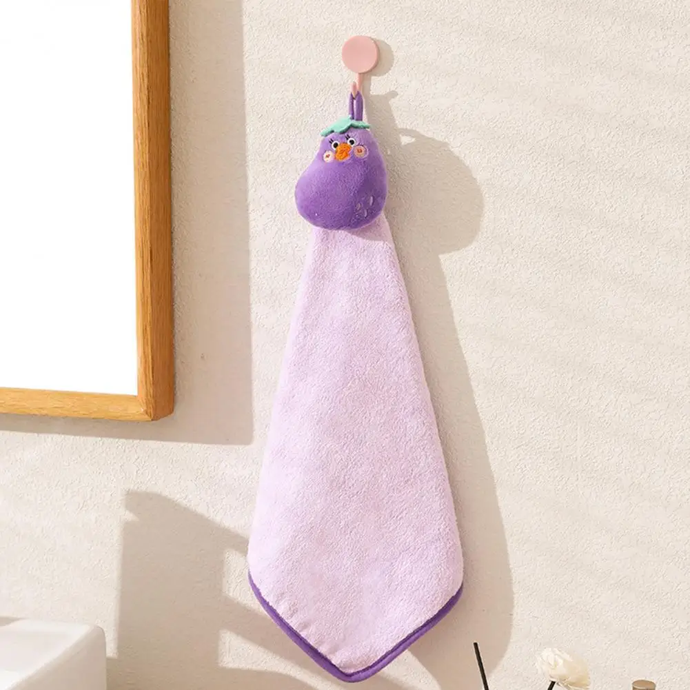 Kids Hand Towel with Lanyard Cartoon Hand Towel with Lanyard Soft Coral Velvet Absorbent Kitchen Bathroom Drying Cloth Cute Todd