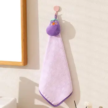 Kids Hand Towel with Lanyard Cartoon Hand Towel with Lanyard Soft Coral Velvet Absorbent Kitchen Bathroom Drying Cloth Cute Todd