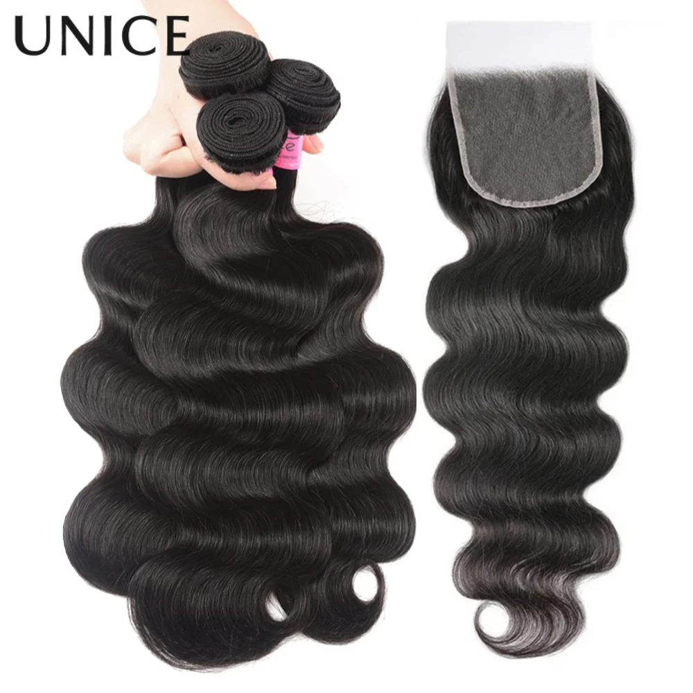 

UNice Hair 10A Grade Body Wave Human Hair Bundles 2/3/4 PCS With 1PC Free Part 4x4 / 5x5 HD Lace Closure / 13x4 Lace Frontal