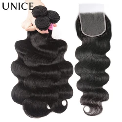 UNice Hair 10A Grade Body Wave Human Hair Bundles 2/3/4 PCS With 1PC Free Part 4x4 / 5x5 HD Lace Closure / 13x4 Lace Frontal