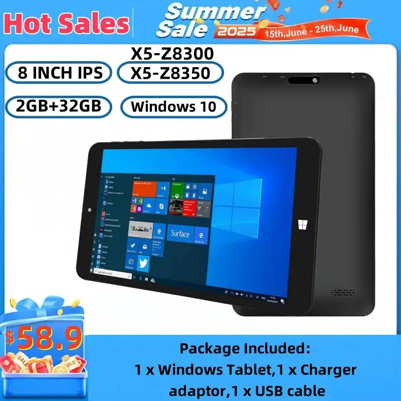 Vendite calde 64bit 8 POLLICI 2GB RAM 32GB ROM Mini Tablet PC Windows 10 Atom X5-Z8350/Z8300 1280x800 Pixel WiFi Regalo OTG Adattatore