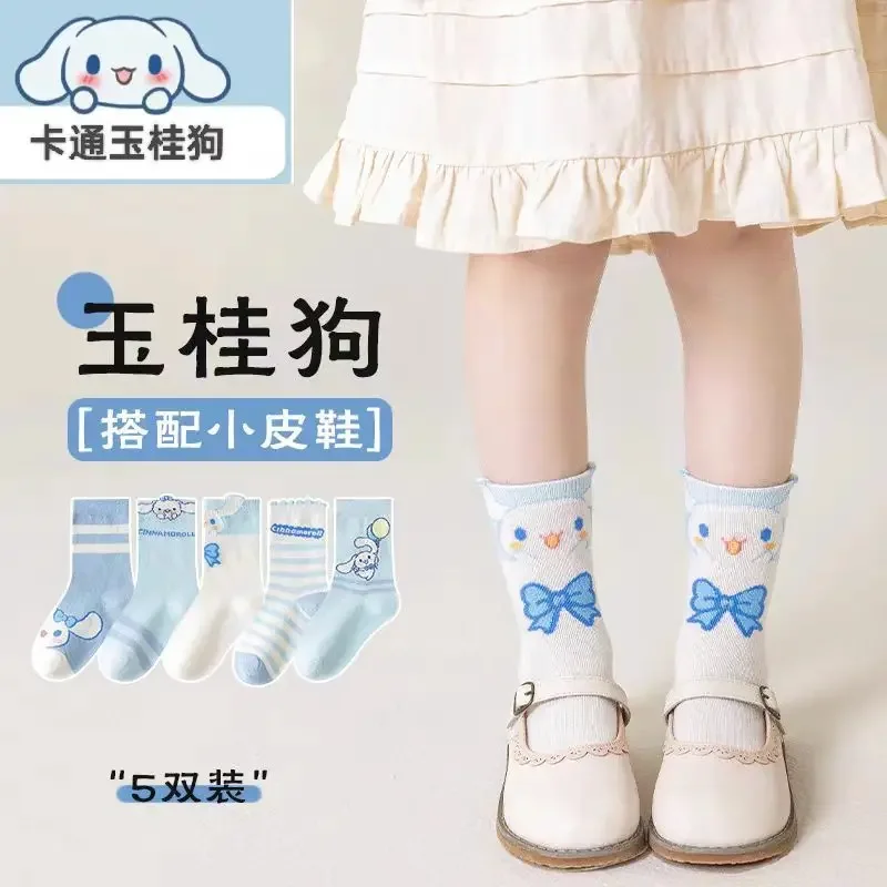 10Pcs/set Sanrio Female Cotton Socks Cartoon Cinnamoroll My Melody Kuromi Girls Soc ks Student Mid-tube Non-slip Socks Girl Gift