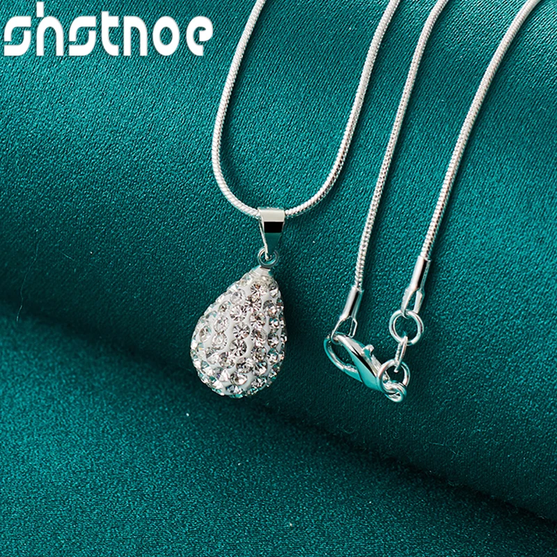

SHSTONE 925 Sterling Silver Shiny Water Drop Zircon Pendant Necklaces For Woman Chain Fashion Wedding Holiday Party Jewelry