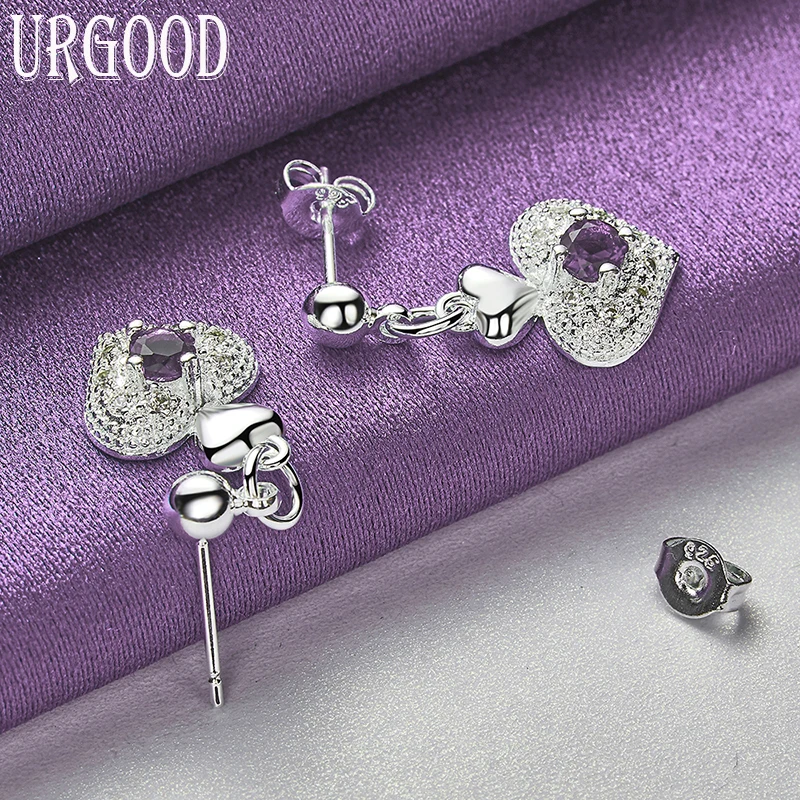 

925 Sterling Silver Heart Shaped Brick Inlay Design Earrings For Women Men Party Engagement Wedding Fashion Jewelry