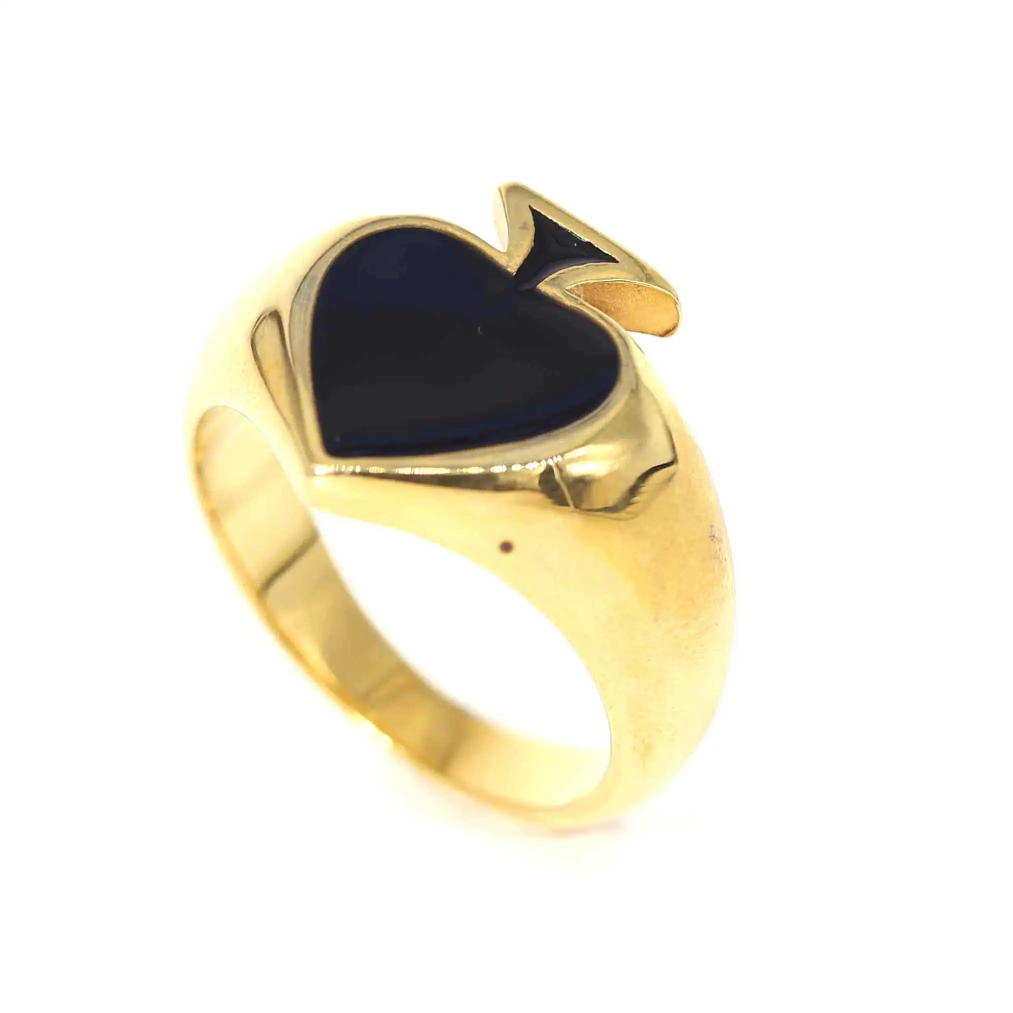 Inlaid Black Onyx Ring 18k Gold Plated Stainless Steel Spade Ring