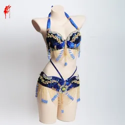 Wholesale 12 colors belly dance bra and belt suit handmade tassel bra suit girls belly dance set women belly dance clothes S,M,L