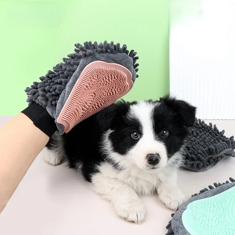 Pet Grooming Kit for Dog and Cat, Rabbit Fur, 2 Sided Bathing Brush, Cleaning Massage Glove, De-Shedding, De-Matting, Hair Remov