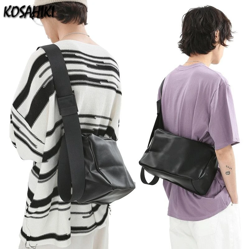 

Pu Leather Vintage Solid Trendy Shoulder Bag Women Casual Y2k Aesthetic Handbags Men Streetwear Simple Fashion Crossbody Bags