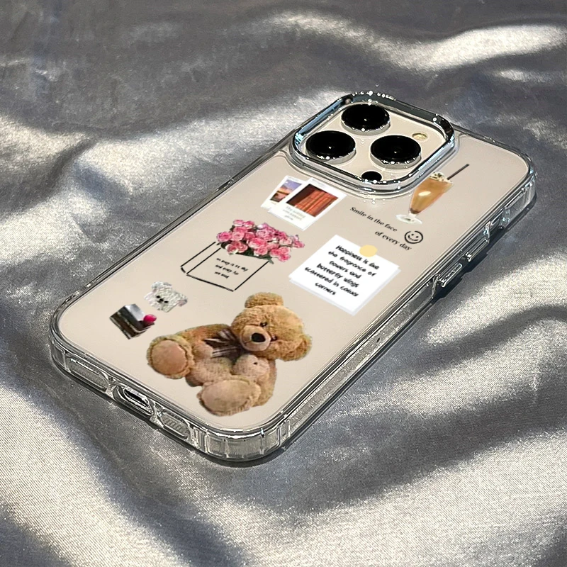 Collage Teddy Bear Rose Flower Photo Phone Case For iPhone 17 16 15 Plus Pro Max 14 13 12 11 Pro Max XS XR X 7 8 Plus SE2 Cover view 6